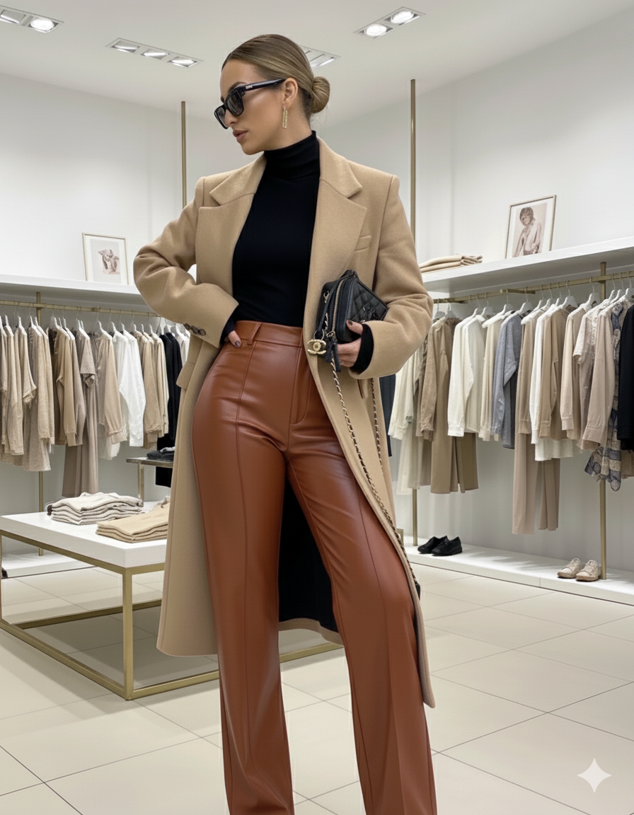 pantalon élégant femme en cuir
