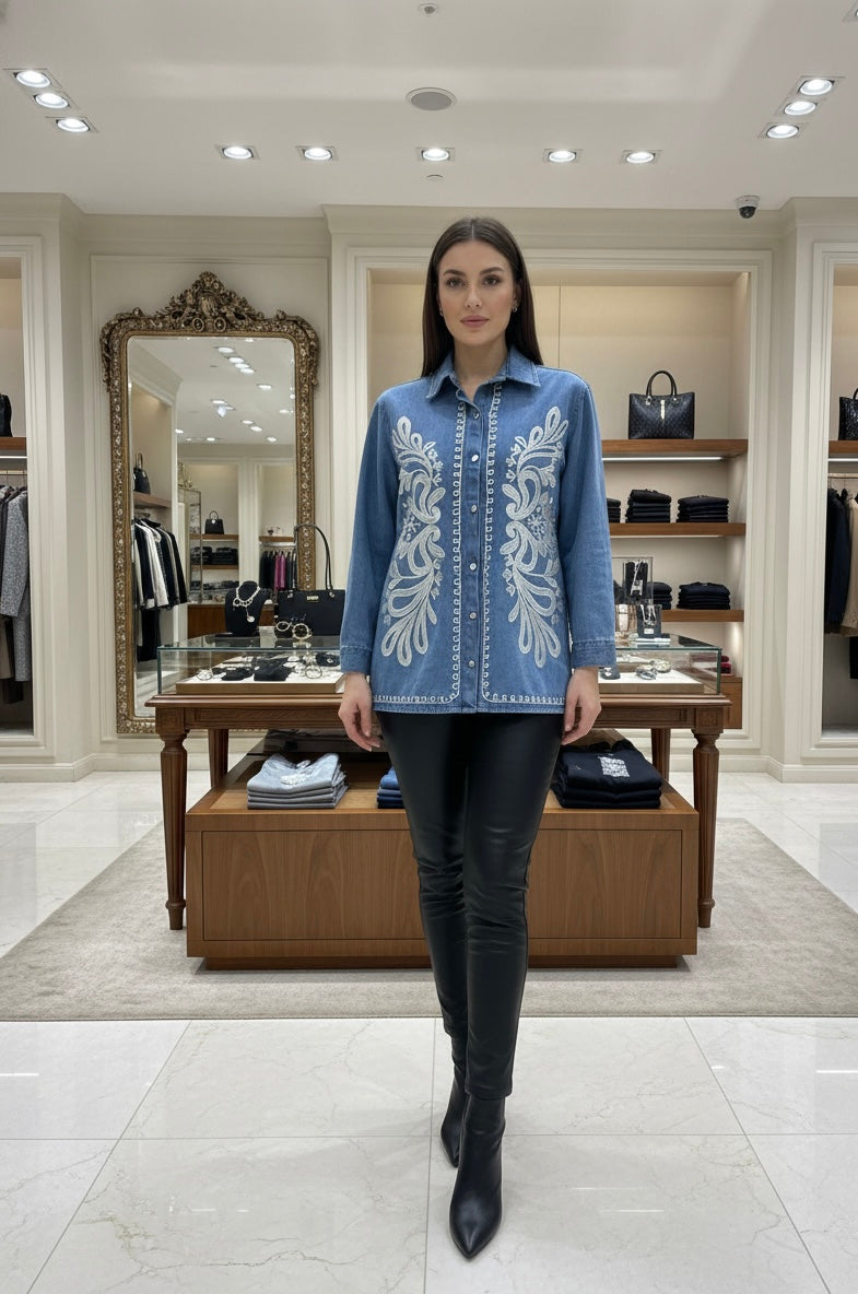 Chemise en jean avec brodés